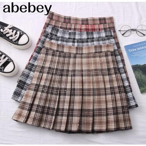 2021 New Spring Summer Retro fashion Plaid Sequin Skirt high waist slim Skirt short skirt A-line Skirt pleated Skirt