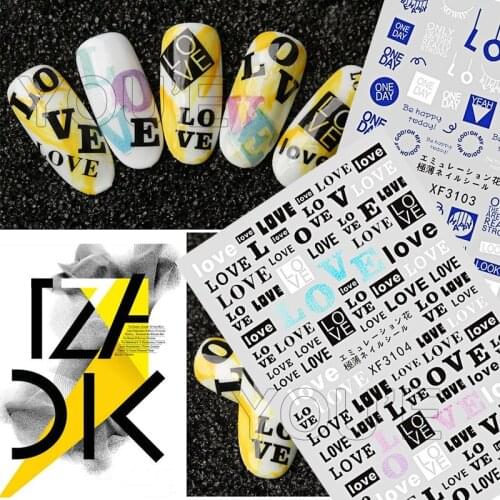 3D Letter LOVE Nail Stickers Art Decoration Adhesive Decal Manicure Design Look Happy TEXT Tag Nail Transfer Foil Sticker Slider