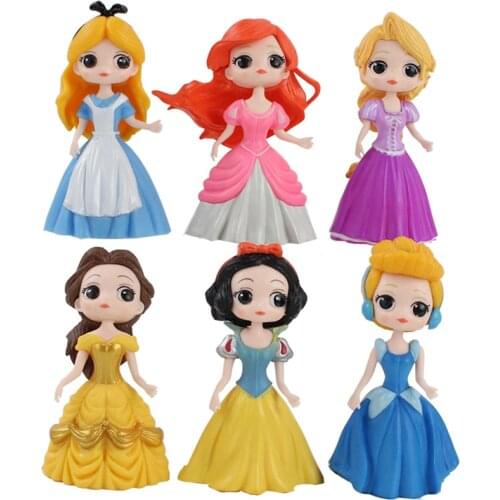 6pcs/lot 9cm Q posket Princess Figure Toys Snow White Mermaid Beauty Girl Statue Dolls