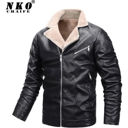 CHAIFENKO Brand Mens Leather Jackets Fashion Motor Fur collar Leather Jacket Coat Men Winter Fleece Casual Biker Mens Clothing