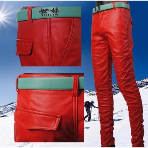 Summer thin faux leather pants mens feet pants red fashion motorcycle pu trousers for men personality pantalon homme Elasticity