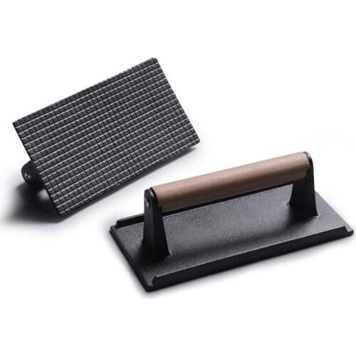 Cast Iron Grill Hamburger Sausage Bacon Press Rectangular Shape 1.2 Kg Black