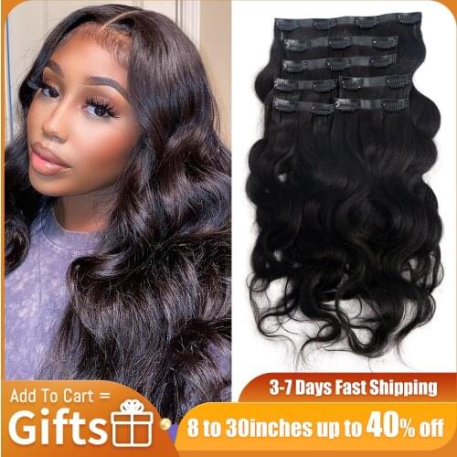 Comingbuy Body Wave Clip in Human Hair Extensions Brazilian Body Wave clip in Hair Extensions 7pc/set 120g Hair Pieces for Women