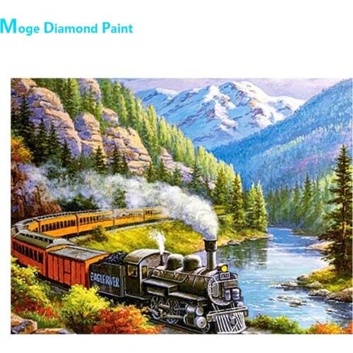 Countryside Steam Locomotive Diamond Painting Train Scenic Round Full Drill Nouveaute DIY Mosaic Embroidery 5D Cross Stitch Gift