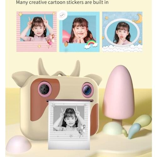 Kids Instant Print Camera Toy Children Cartoon Selfie Digital Camera with Print Paper 2.0 Inch IPS Screen Toddler Video Recorder