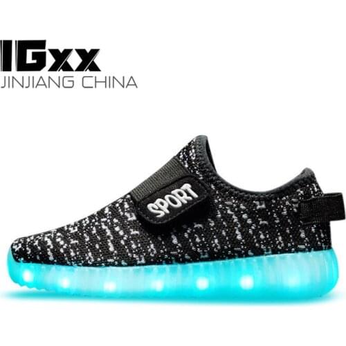 IGxx LED Light Up Shoes LED For Kids Hook&Loop Best Gift USB Charging Glowing LED Girls Shoes Child Luminous Sneaker Toddler