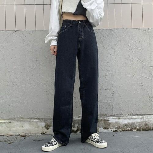 Rockmore Black Straight WomenS Jeans Wide Leg High Waist Denim Jeans Mom Boyfriend Baggy Trousers Vintage Bottom Casual Joggers