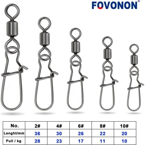 FOVONON 20pcs Hooked Snap Pin Stainless Steel Fishing Barrel Swivel Safety Snaps Hook Lure Accessories Connector Snap