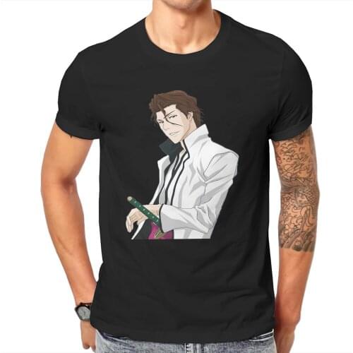 Aizen BLEACH Manga Tshirt Casual Punk T shirt Streetwear Homme Pure Cotton Ofertas Short Sleeve Tops