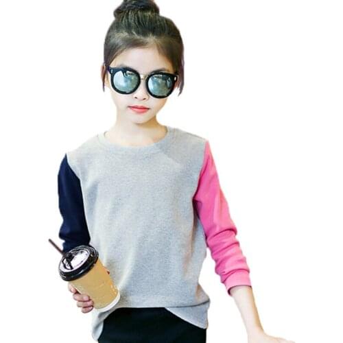 Girls T Shirts Spring Summer 2019 Shirts For Girls Long Sleeve Patchwork T-Shirt 6 8 9 10 12 Years Big Girls Tops Kids Clothes