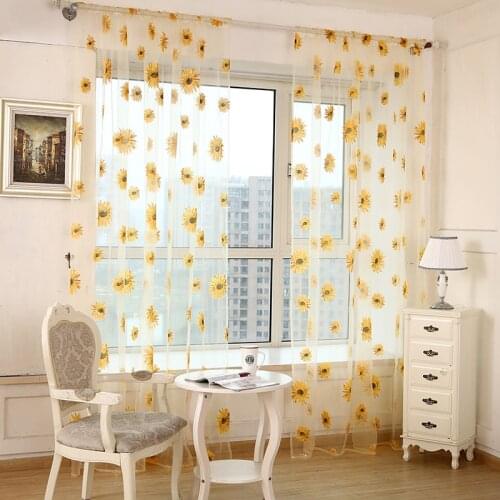 Hot Selling Home Textiles Through Rod Processing Small Sun Flower Balcony Curtains And Screens