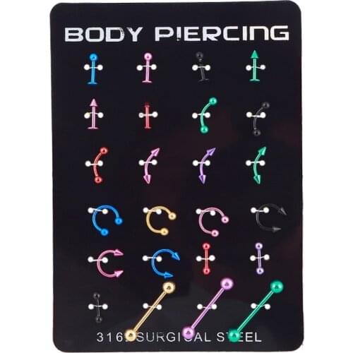 24Pcs/Set Surgical Stainless Bar Cartilage Eyebrow Nipple Nose Tongue Ear Ring Body Piercing Jewelry #233073
