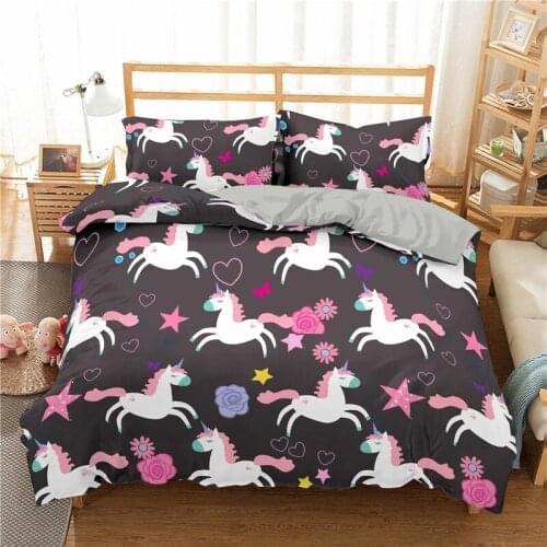 Bedding Set Cartoon Unicorn Duvet Cover Pillowcases Comforter Double Full Twin Single Size Luxury 3D Bedclothes for Kids Adults