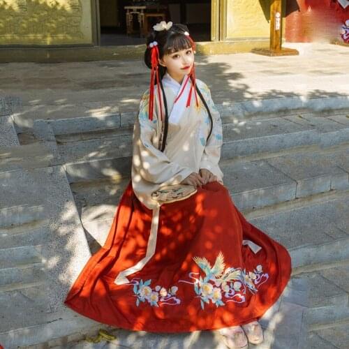 Hanfu Classical Dance Costume Red Hanfu Daily Dance Costumes Women Folk Dance Costumes Traditional Chinese Clothing 2pcs SL1730
