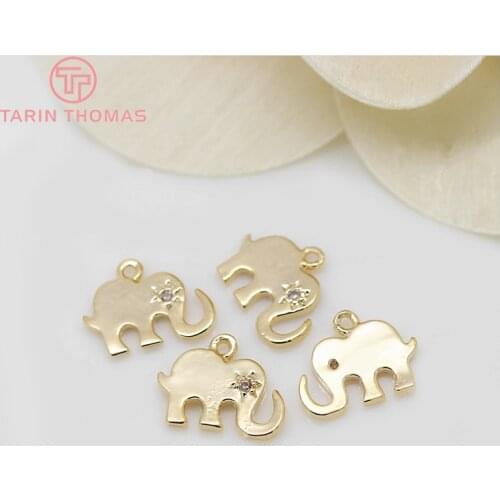 4PCS 8x10.5MM 24K Champagne Gold Color Plated Brass with Zircon Elephant Charms Pendants High Quality Diy Jewelry Accessories