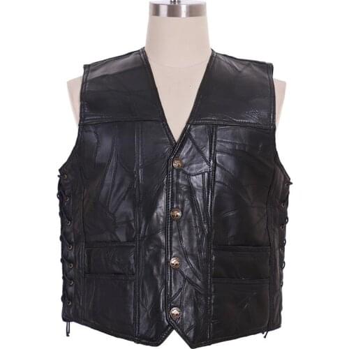 Cosplaydiy Mens Motorcycle Jackets Genuine Sheep Leather Punk Vest Adult Concealed Carry Biker Vest with Patches Coat L320