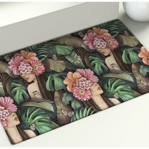 Natural Illustration Floor Mat Banana Leaf Living Room Bedroom Area Rugs Print Beautiful Woman Butterflies Flowers Carpet Small