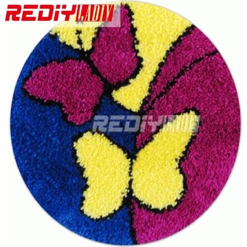 New Latch Hook Rug Kits DIY Needlework Unfinished Crocheting Rug Yarn Cushion Mat Embroidery Carpet Rug Red and Yellow Butterfly