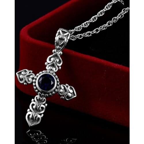 Cross Pendant Necklace for Women Silver 925 Jewelry Goth Steampunk Sapphire Silver Pendants Religous Gothic Jewelry Lady Gift