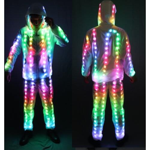 Full Color Pixel LED Lights Jacket Coat Pants Costumes Suit Light UP Rave Creative Outer Stage Costume Xmas Party Fancy Dress