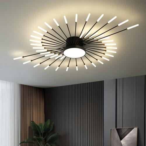 LED Chandelier Ceiling Black Or Gold Fireworks Creative Dining Living Room Bedroom Kitchen Home Deco Modern Art Hanging Lights