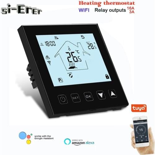 Tuya wifi Home heating thermostats programmable,3A16A Relay output works with Alexa Google Home