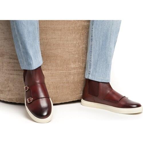 High Quality Handmade Fashion Male Pu Leather Monk Strap Shoes Casual Classic Trendy Vinage Stylish Chelsea Sheos for Men