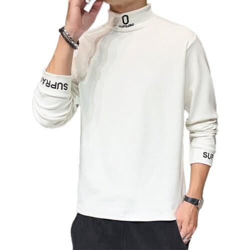 High Quality Plus Size Men Fashion Slim Fit Solid Color Plain Mock Neck Pullover Sweatshirt