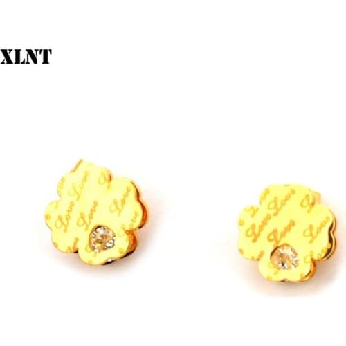 XLNT Romantic Clover Shaped Stud Earrings for Women gold color Stainless Steel fashion Jewelry gift for Christmas Day