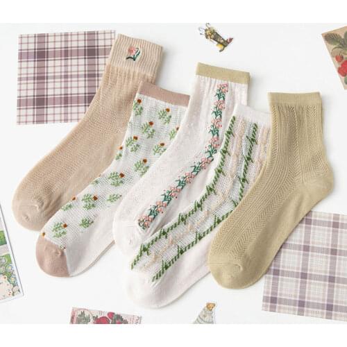 2021 Womens Socks for Spring and Summer Floral Pattern Mesh Cotton Breathable Socks Thin for Summer