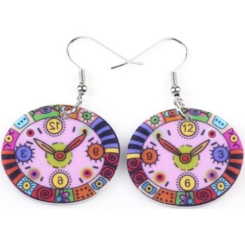 Bonsny drop clock earrings acrylic dangle pattern new 2015 spring summer girl woman fashion jewelry accessories cute design