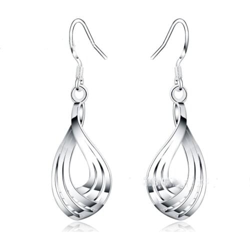 925 sterling silver vintage exquisite three-line ripple drop shape earrings ladies jewelry wedding party gifts