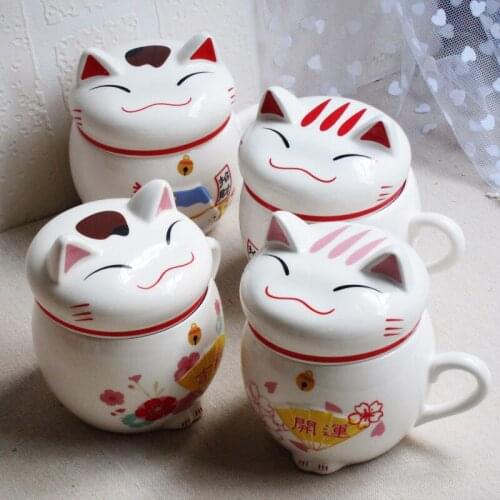1PC Cute Cat Style Ceramic Mugs with 3D Lid and Spoon Creative Moring Mug for Milk Coffee Tea Unique Porcelain Mugs NL 002