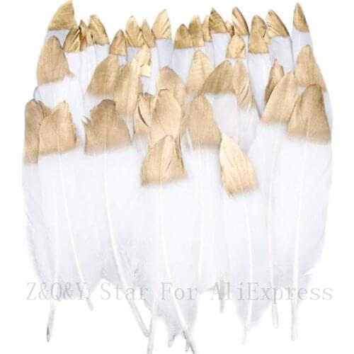 10-100 natural 15-20CM (6-8 inches) white goose feather spray gold head DIY craft jewelry decoration jewelry feather