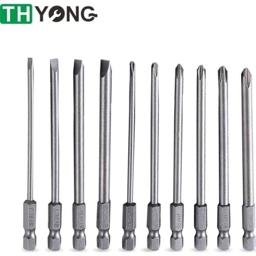 10pc S2 Steel Security Tamper Proof Magnetic Drill Screwdriver Hex Shank Driver Bit Drill Cross Screwdriver Slot type Head 100mm