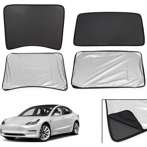 4Pcs Car Front Rear SunShade Mesh Sunroof Sun Shade Skylight Curtain Cover For Tesla 2017 2018 2019 Model 3