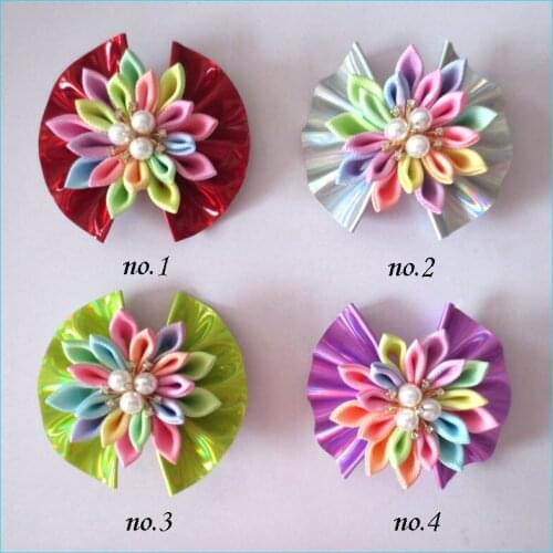 50 BLESSING Good Girl Fashion 3" Fan Flower Hair Bow Clip Baby Spangle Flash PU