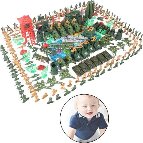 Army Playset Cool Mini Action w/ Soldiers Artillery Fighter Vehicles WW 2 Army Base Model Accessories Toys