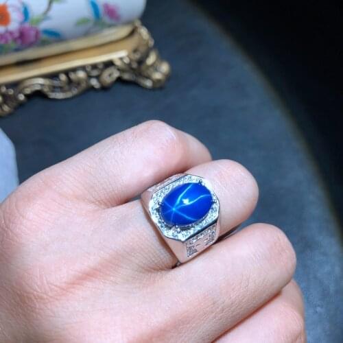 Big sale bull shape blue star sapphire gemstone ring man silver man ring real 925 sterling silver birthday gift muscular power