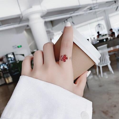 Japan and South Korea popular crystal zircon flower ring micro-inlaid sweet wild love flower open ring bracelet