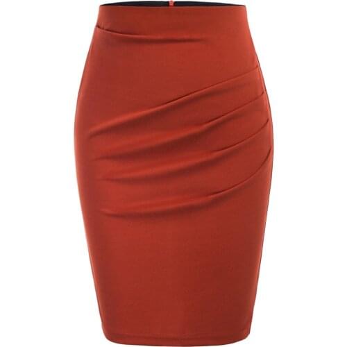 Grace Karin Elegant Slim Skirt Women Ruched Front Bodycon Skirt Elastic Waist Hips-Wrapped Formal Business Pencil Skirts Ladies