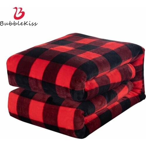Bubble Kiss Flannel Blanket Light weight Cozy Bed Blanket Soft Throw Blanket Two-Color Grid Pattern Blankets Home Cute Blankets