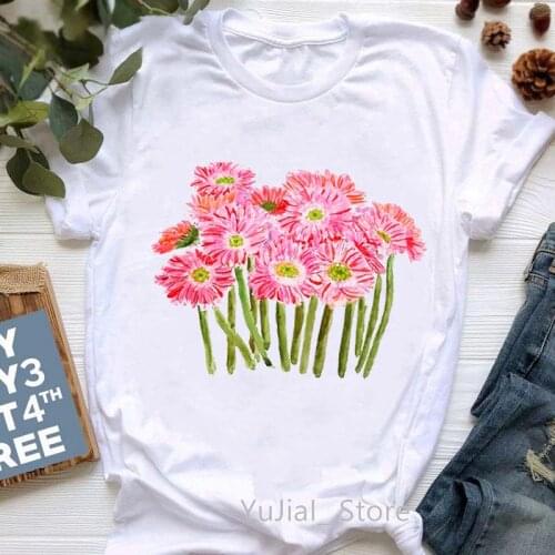 Watercolor Red Anemones Flowers Ink Print Tshirts WomenS Clothing T Shirt Femme Harajuku Kawaii Clothes Female T-Shirt