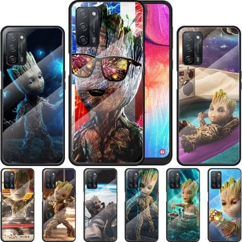 Groot Marvel Avengers for OPPO Realme 7i 7 6 5 Pro C3 XT A9 2020 A52 Find X2Lite Luxury Tempered Glass Phone Case Cover