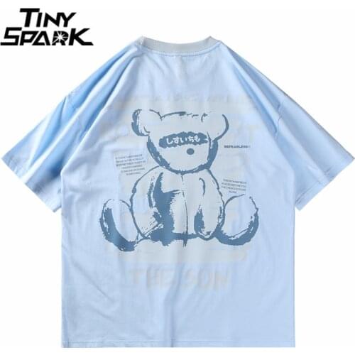 Hip Hop Streetwear T Shirt 2021 Men Bear Letter Print T-Shirt Harajuku Cotton Casual Tshirt Summer Short Sleeve Tops Tees White