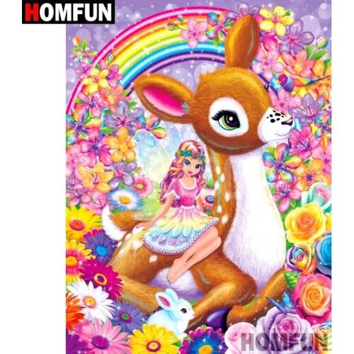 HOMFUN Full Square/Round Drill 5D DIY Diamond Painting "Deer & Princess" Embroidery Cross Stitch 5D Home Decor Gift A07489