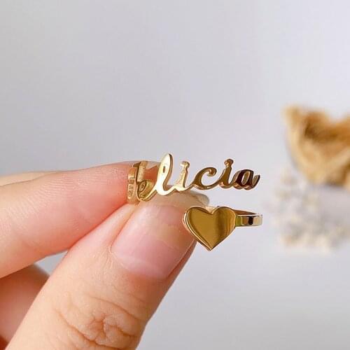 Fils Custom Ring-Personalized Heart Ring Custom Name Stainless Steel Ring -Open Adjustable Ring-Gold Ring For Women-Mother Gift