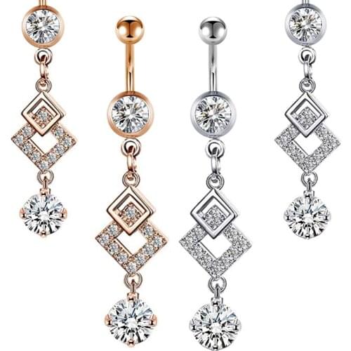 14 G stainless steel belly button ring barbell body piercing jewelry cubic zirconia body jewelry set for women Summer Beach