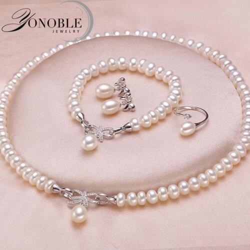 Wedding jewelry set white bridal jewelry sets for women,925 sterling silver natural pearl jewelry wife engagement birthday gift