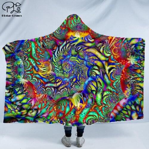 Cool Psychedelic Graffiti Character Hooded Blanket Adult colorful child Sherpa Fleece Wearable Blanket Microfiber Bedding c-010